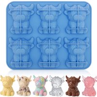6Holes Cavity Highland Cow Silicone Ice Cube Mold 3D Cute Cow Shape Ice Tray for Whiskey Cocktails Reusable Chocolate Candy Mold