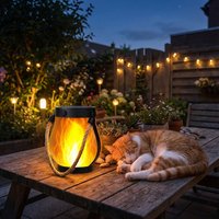 Solar Lanterns Lights Flickering Flame Garden Lights with 2 Modes Dual Charging USB & Solar Outdoor Waterproof Hanging Lantern