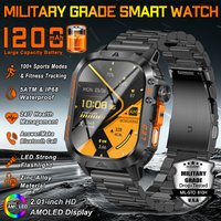 2026 New 1200mAh Battery Military Smart Watch Men Fitness Tracker 5ATM Waterproof Heart Rate Flashlight AMOLED Screen Smartwatch
