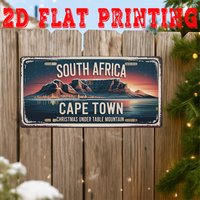 South Africa Cape Town Christmas Under Table Mountain 2D Flat Printing License Plate Style Metal Tin Sign, Scenic South African