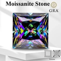 Wholesale Moissanite Stone Rainbow Green Color Princess Cut With Certificate Artificia Gemstone Bead for diy Jewelry Making