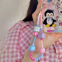 Korea Y2K Cute Grid Block Beaded Phone Chain Charm Lanyard For iPhone Samsung Huawei Redmi Universal Accessories Jewelry Pendant