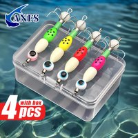 ANFS 4pcs Squid Jig Set with Box-Glow in The Dark Artificial Bait Perfect for Night Freshwater Fishing