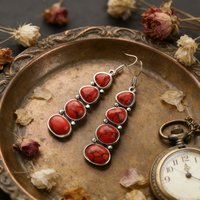 Bohemian natural turquoise earrings are available in three colors: red, green, and black. They are a retro ethnic style, hypoall