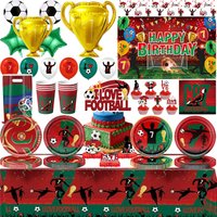 Geburtstagsdekoration CR7 Fußball-Themenparty-Zubehör Geschirr Teller Becher Servietten Tischdecke Fußballstar-Fans Partys Ballon-Set