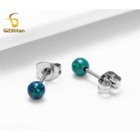 3mm 4mm Emerald Green Opal Stud Earrings for Men Women G23 Titanium Ear Piercing Jewelry Simple Stone Ball Bead Accessories Gift