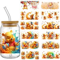 Cartoon Winnie the Pooh Characters UV DTF Wrap Transfer 16oz Waterproof Permanent Adhesive transfer sticker cup wrap