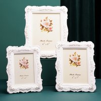 1PC, white resin material rose embossed photo frame, suitable for bedroom, study and office desk photo decoration frame