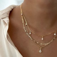 1pc Delicate & Simple Faux Pearl Drop Pendant Multi-Layer Necklace, Suitable For Daily Wear For Women
