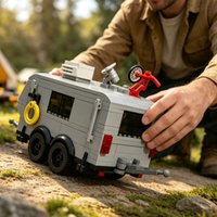 Camping trailer MOC outdoor travel model building block scene boy toy with bicycle
