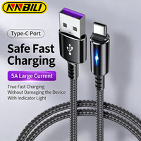 NNBILI USB A to Type C Cable 5A Data USB C With LED Indicator Phone Cable for Huawei Xiaomi Power Bank Fast Charging Data cable