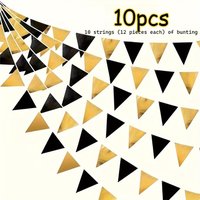 Set of 10 Black and Gold Triangle Banner Flags - Reusable Black and Gold Garland Triangle Flags for Weddings, Graduations, Anniversaries, Birthdays, Engagements, New Year's Eve Party Decorations, New