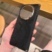 For Honor Magic V5 Case Python Pattern Leather Auto-rebound Hinge Protection High-glossy ElectroPlating PC Hard Cover