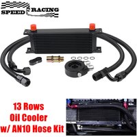 Universal 13 Rows Oil Cooler Kit, 10AN Transmission Engine Cooler w/Oil Filter Sandwich Adapter Nylon Braided Hose Line Kit