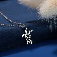 Kinitial Hollow Turtle Pendant Necklace For Women Cute Stainless Steel Pendant Animal Jewelry Boutique Chain Anniversary Gift