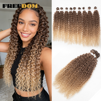 FREEDOM 22 24 26 inch Kinky Curly Hair Synthetic Hair Weave Extensions Ombre Brown Blonde Heat Resistant Fiber Hair Bundles