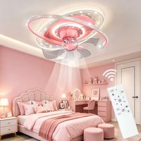 Nowoczesne lampy sufitowe LED z wentylatorem, bezstopniowe ściemnianie z pilotem, 6 regulowanych łopatek, do sypialni i salonu.