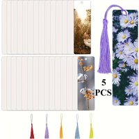 5 Pcs Double-Sided Sublimation Blank Bookmarks, Ultra-Thin Plastic DIY Bookmarks with Hole & Tassels for Crafts and Gifts