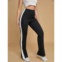 Spring and Autumn Women's Fashion M-3XL Casual Fashion Contrasting Color Side Seam Open Collar Sports Slimming Tight Pants