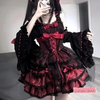 Mini jupe de princesse moelleuse en dentelle, avec nœud en dentelle, Harajuku japonais Y2K, gothique, Lolita JSK, Punk, mignon, noir, rouge, robe de soirée