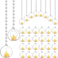 6/12Pcs Hanging Glass Tealight Holder Globe with Clear Crystal Garland Strandsfor Wedding Party Tree Decoration