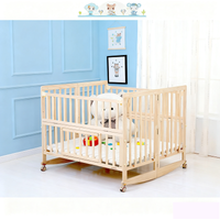 Multifunctional Pine Wood Twins Cot With Quilt Set & Mosquito Net, Crib Can Extend and Bedside Crib Co-sleeper Crib