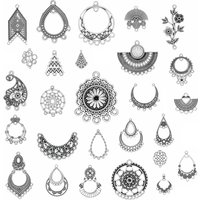 5pcs/lot Vintage Silver Color Charms Ethnic Round Flower Geometric Pendant Antique Jewelry Making DIY Handmade Earrings Necklace