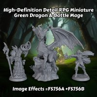 Green Dragon & Battle Mage Miniature – Epic RPG Fantasy Encounter Kit for TRPG Enthusiasts, Unleash TTRPG Tabletop Adventures