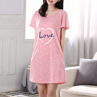Women Large Size Pajamas Short-Sleeved Nightgown Heart-shaped pattern Long Student Robe Rabbitlong Skirt Loungewear Girl Dress