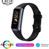 LIGE 2026 Smart Bracelet AMOLED Screen Fashion Sports Health Tracker Body Temperature Message Reminder Waterproof Men's Watch