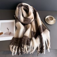 Neck Warmer Scarf For Women Winter Thickened Tassel Pashmina Shawl Faux Cashmere Warps Autumn Rainbow Plaid Elegant Blanket