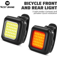 WEST BIKING Cycling Mini Front/Rear Lights 250mAh Rechargeable LED High Visibility Taillight Bicycle Front Fork Light Hiking