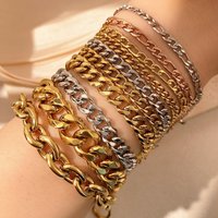 Non Tarnish Gold Plated Chunky Stainless Steel Bracelet Jewelry Geometric Charm Fashion Chain Figaro Cuban Link Bracelet Men