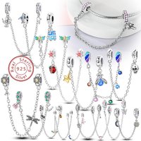 New Original Safety Chain Clasp Clip Charm Bead 925 Sterling Silver Heart Bow Star Moon Fit Bracelet DIY Woman Girl Jewelry Gift