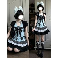 Summer Sweet Lolita Vintage Polka Dot Bow Lace Ruffle Tiered 3 Piece Set Cardigan Mini Skirt Women Girls Daily Wear Club Outfit
