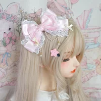 Pink Blue Lolita Headpiece Large Lace Bow Pearl Pink Cute Princess Headwear Lolita Hair Clip Lolita Accessories