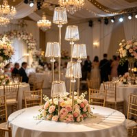 4-10pcs f30 Tall 6 Head Gold Crystal Candelabra Centerpieces ,Vintage Style Pillar 5 Arms Crystal Candle Holders