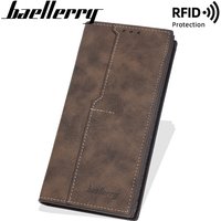 Baellerry Luxury Long Wallet for Men PU Leather Multi-Slot Card Holder Zipper Clutch Bag Male