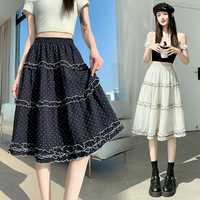Women's Polka Dot Tiered Skirt Elastic High Waist Ruffle Hem A-Line Midi Skirt for Casual Summer Wear