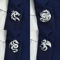 4pcs cool mythical dragon silhouette brooch, stylish lapel pin, sweater shirt accessories