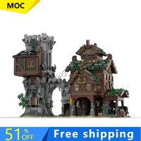 1340PCS Customized MOC Medieval Street Building Guard Tower Model Brick DIY Block Creative Educational Assembly Toy Holiday Gift