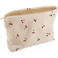 Fashion Corduroy Cosmetic Bag with Cherry Pattern Lightweight Makeup Storage Box Large Capacity Zipper Pouch Multifunctional Bag