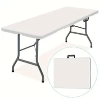 6FT Spacious Plastic Folding Table Sturdy Feet Durable Portable Easy-to-Store Dining Solution for Kids Adults Indoor Outdoor Use