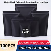 100Pcs Matte Black Zip Lock Mylar Foil Stand Up Bag Self Seal Resealable Tear Notch Doypack Chocolate Coffee Candy Pack Pouches