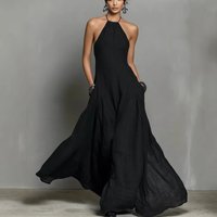 New Summer Women Halter Lace-Up Party Dress, Holiday Sleeveless Patchwork Maxi Dress 2026 Elegant Solid Backless Ladies Dresses
