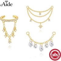 AIDE 1 Piece S925 Sterling Silver C-shaped Tassel Inlaid Zircon Ear Clips Tassel Drop Earrings for Women Luxury Gift Party