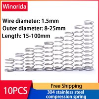 304 Stainless Steel Compression Spring, Return Spring, Steel Wire Diameter 1.5mm Outside Diameter 8~25mm 10 Pcs