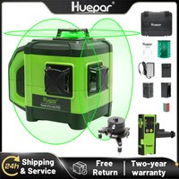 Huepar DT03CG 12-Linien 3D-Lasernivelliergerät Grüne Kreuzlinie 360° ° Vertikaler & Horizontaler Selbstnivellierender Laser-Level mit Doppelfunktion für Neigung