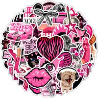 50/100Pcs Retro Y2K Black Pink Cool Ins Stickers DIY for Skate Helmet Suitcase Guitar Window Furniture File Holder Waterproof