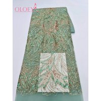 OLOEY Wholesale Nigerian Beaded Lace Fabric Fashion French African Sequins Mesh Lace Fabric For Bridal Party Dress Sewing